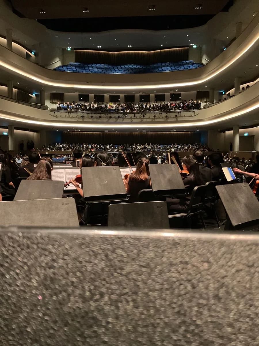 The view from the stage into the concert hall at NUS
